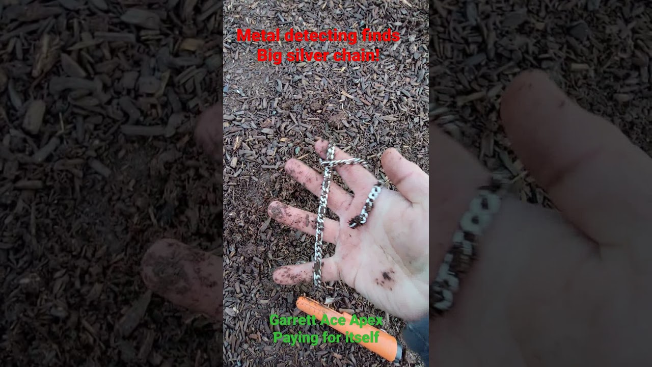 Finding a big silver chain metal detecting playground wood chips, with my Garrett Ace Apex