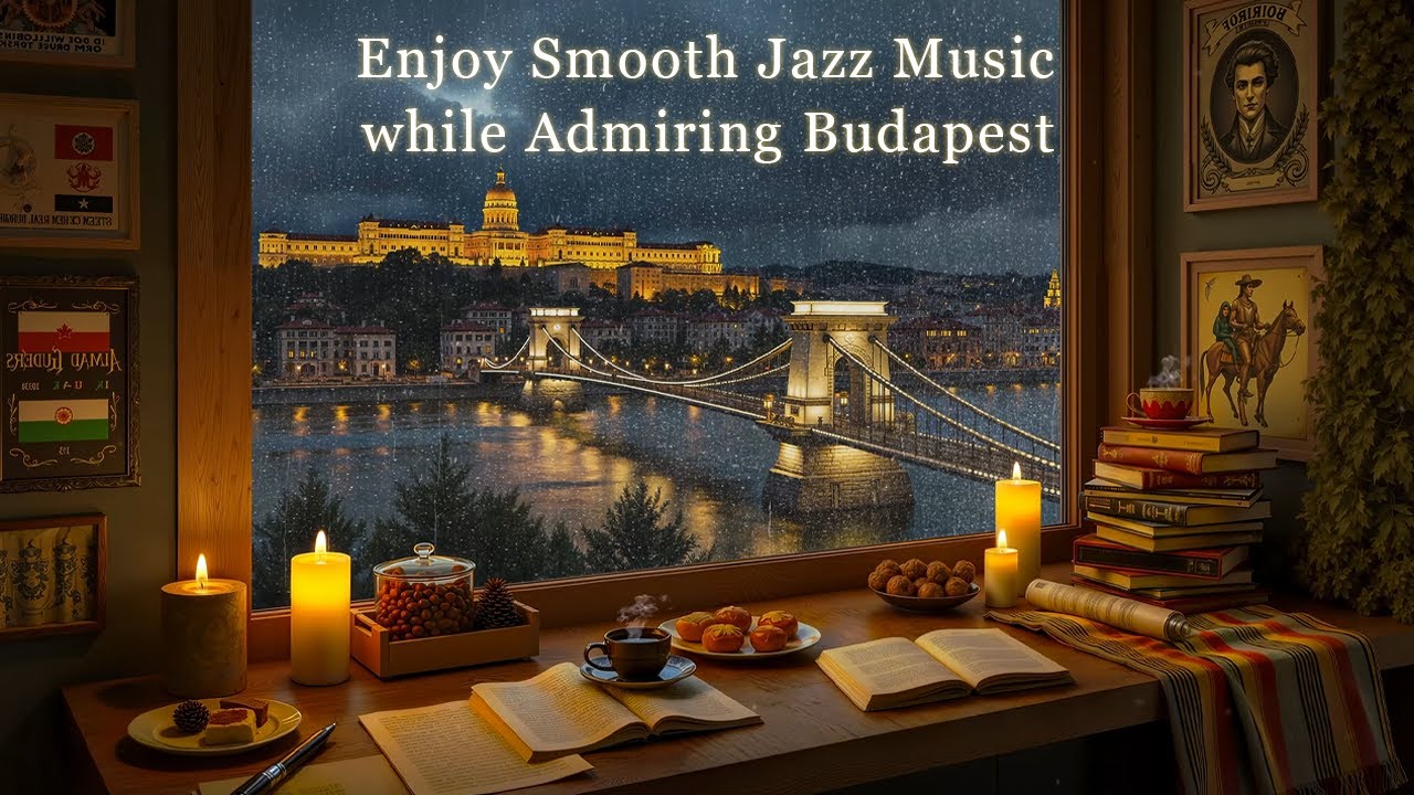 Rainy Night Jazz Piano in Budapest 🌧️ Smooth Jazz Music with Chain Bridge View for Relaxation