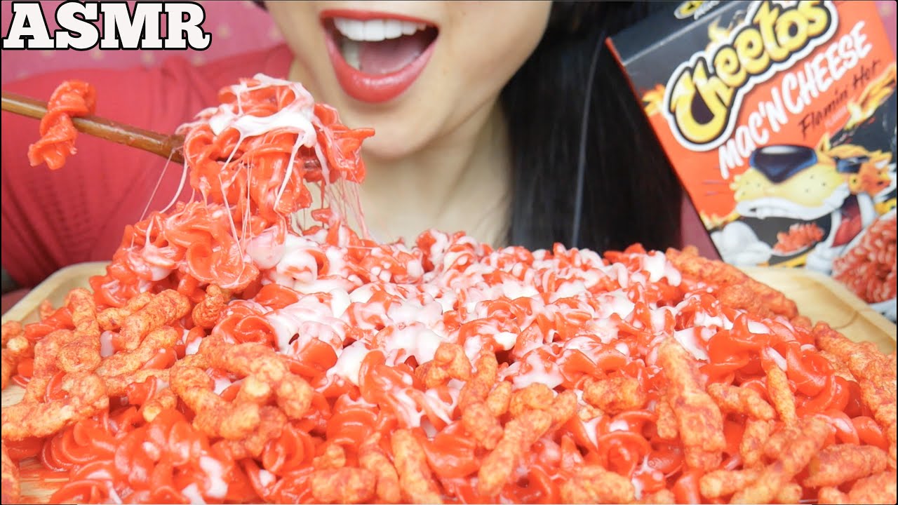 ASMR CHEESY FLAMING HOT CHEETOS MAC & CHEESE (EATING SOUNDS) | SAS-ASMR