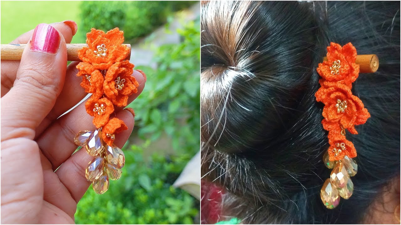 Pretty Crochet Hair Pin / Stick | DIY Simple Step by Step Tutorial Beginners | How to make Juda Pin