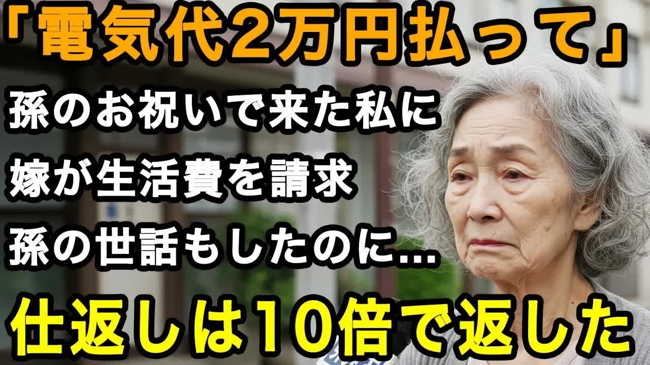 71歳女性怒り「電気代2万円払って」孫の誕生日祝いで息子の家へ、3日間孫の世話をした。翌日、嫁からエアコン代の請求   非常識な嫁に10倍返しの復讐した【60代以上の方へ⧸老後の幸せ⧸シニア】