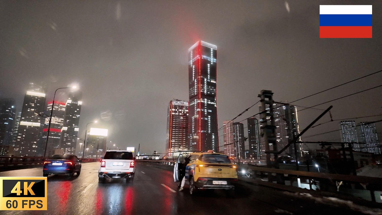 4K Driving Across Moscow City, Russia  With RELAXING Music After Dark