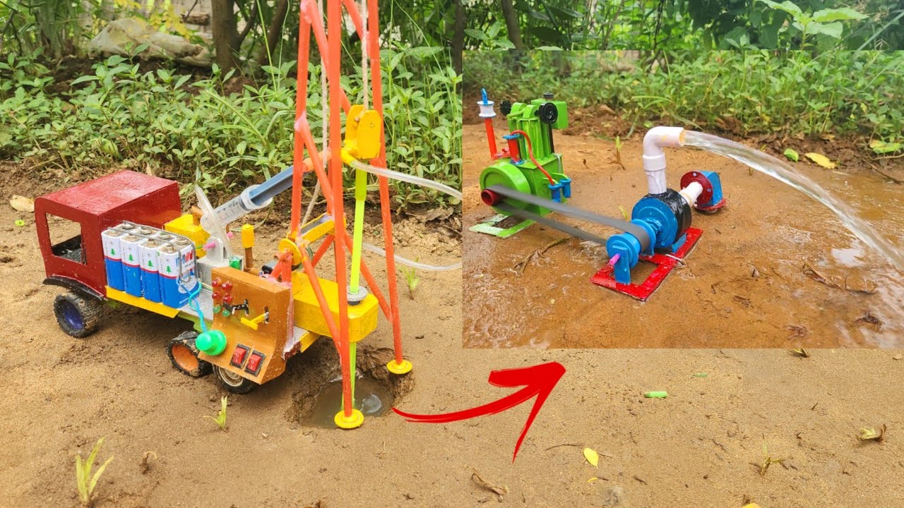 DIY Tractor borewell drilling machine | Diesel Engine Water Pump | Science project