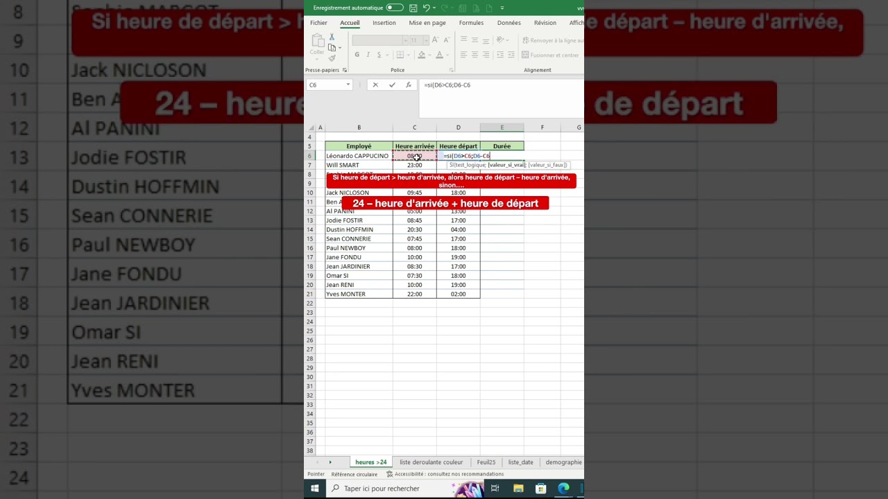 Comment calculer des heures sur Excel
