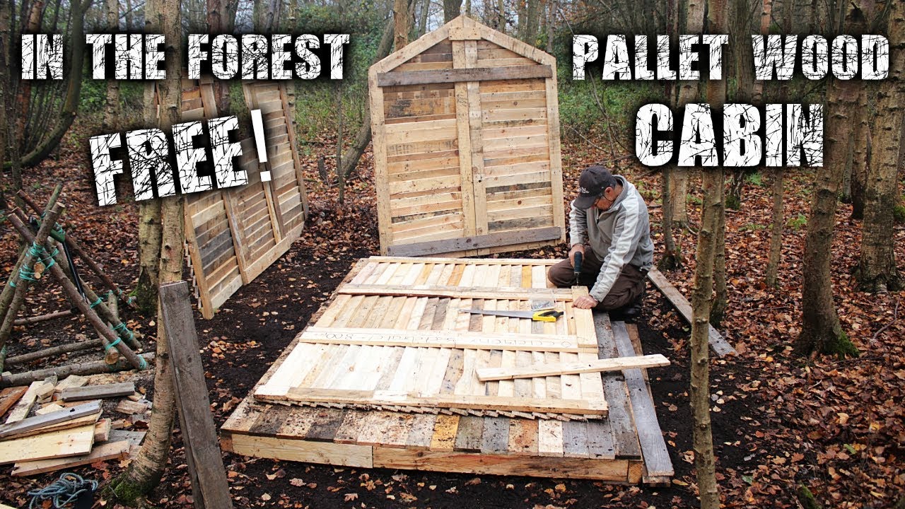 Off Grid Pallet Wood Cabin Build in the Forest for Free - Wood Floor, Wall & Frame Structure
