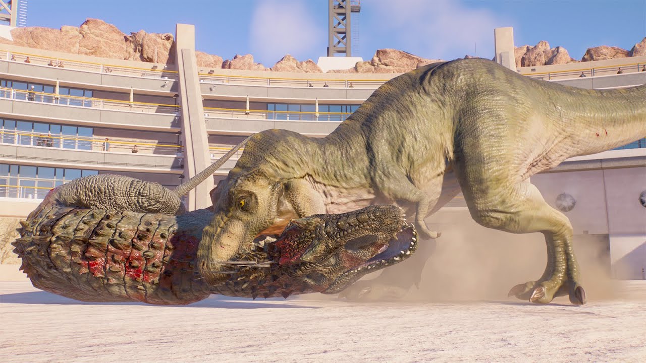 TYRANNOSAURUS REX vs EVERY CARNIVORE DINOSAURS BATTLE ROYAL IN SAN DIEGO - JWE2