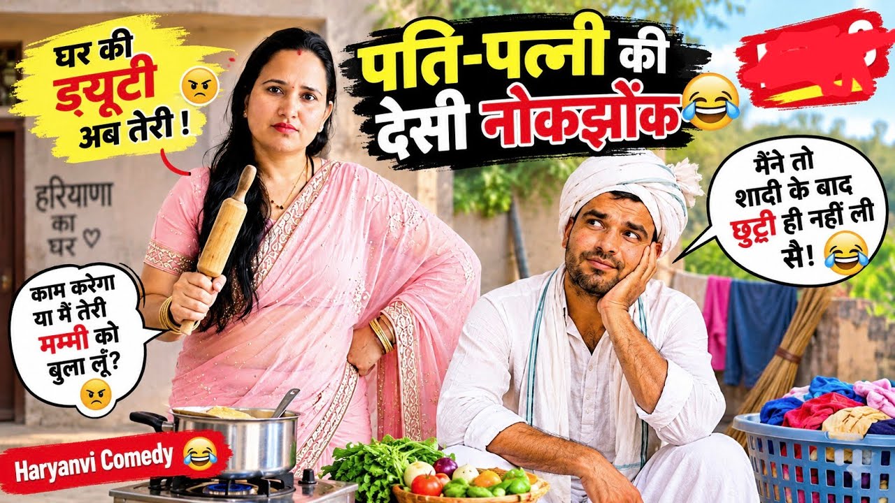 Wife assigned duty to husbandHaryanviComedy #PatiPatniComedy #DesiComedy #HaryanviVideo #FunnyVideo #