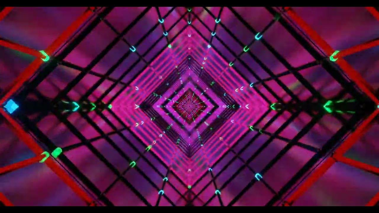neon tunnel 1 hour glowing wireframe background video   4k 60fps live wallpaper