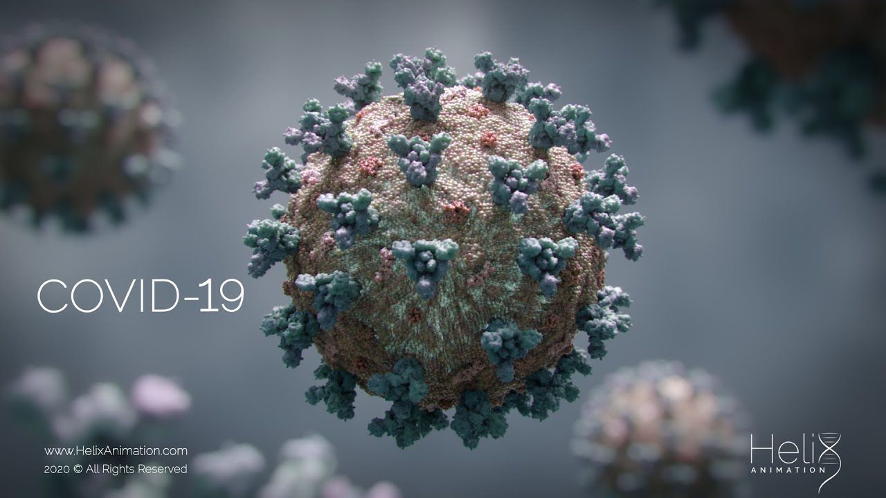 COVID-19: 3D stylized visualization of its ways of transmission and the SARS-CoV-2 virus causing it