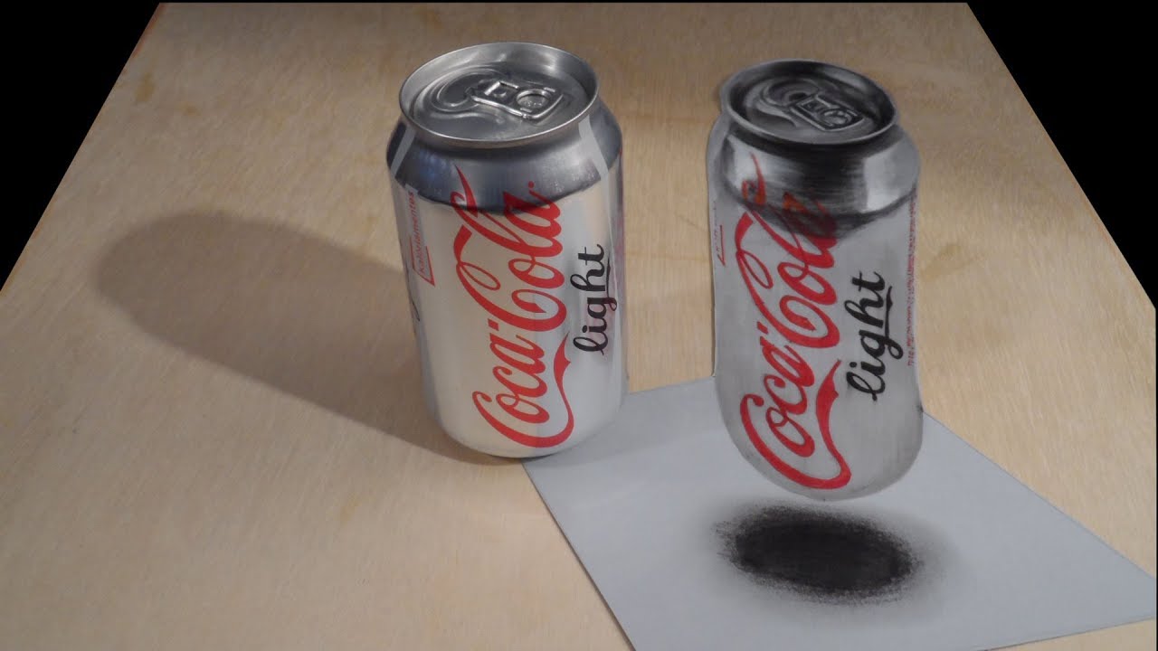 Drawing Coca Cola Light - How to Draw Coca Cola Can - 3D Anamorphic Illusion