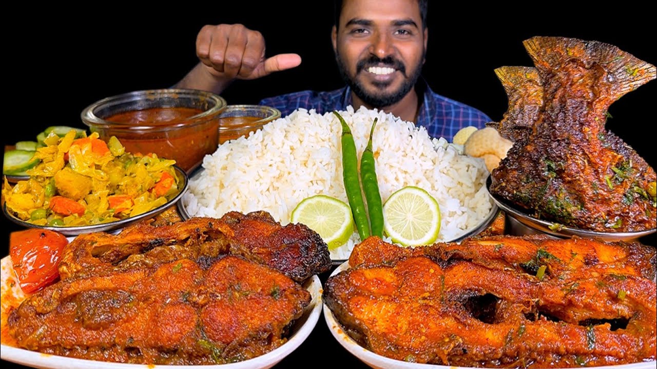 Eating Spicy Roopchand Fish Curry with Rice | Mix Sabji, Papad & Chilli Mukbang | Eating Challenge 