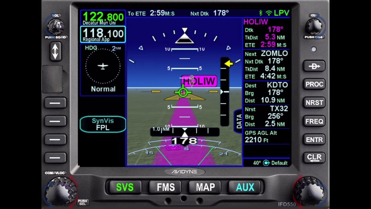 Avidyne IFD550 LPV подход с использованием SVS