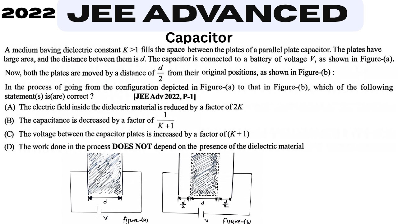 Jee Advanced 2022 | A medium baving dielectric constant K}1 fills the space between the plates of a