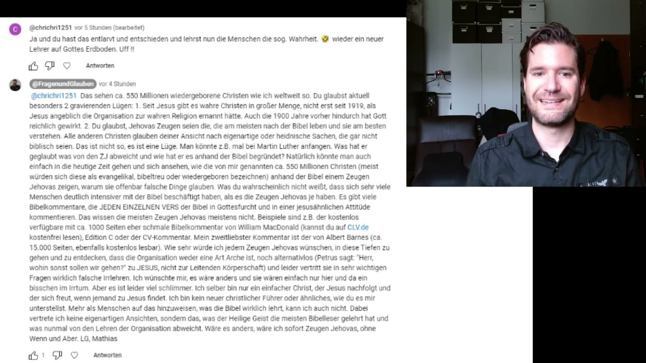 Zeuge Jehovas diskutiert mit Christ (bibeltreu, evangelikal, freikirchlich, selber Ex-Zeuge-Jehovas)