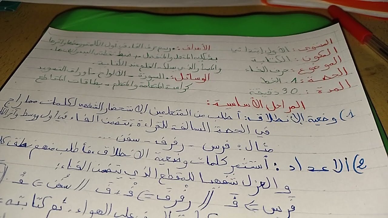جذاذة في مكون الكتابة  الحصة الأولى (الخط) للمستوى الأول إبتدائي
