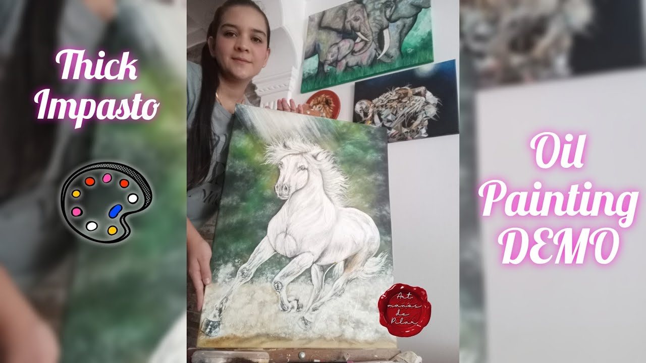 Pintando un caballo blanco al óleo/ técnica impasto /textura alta/ white horse oil textured painting