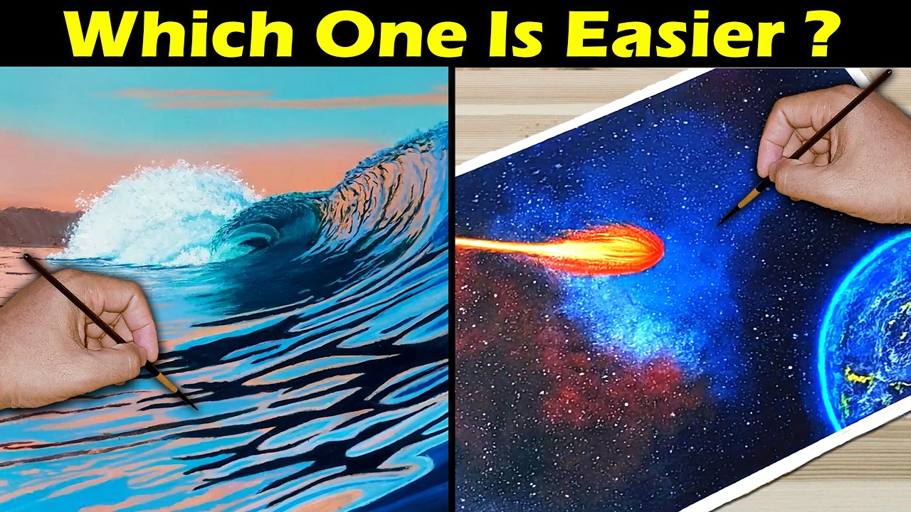 Which One is EASIER? Realistic Ocean Wave vs Galaxy Space Painting for Beginners