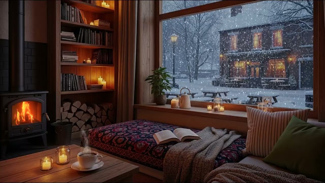 Warm Jazz Harmonies Flow Beneath Falling Snow In A Cozy And Timeless Winter Setting