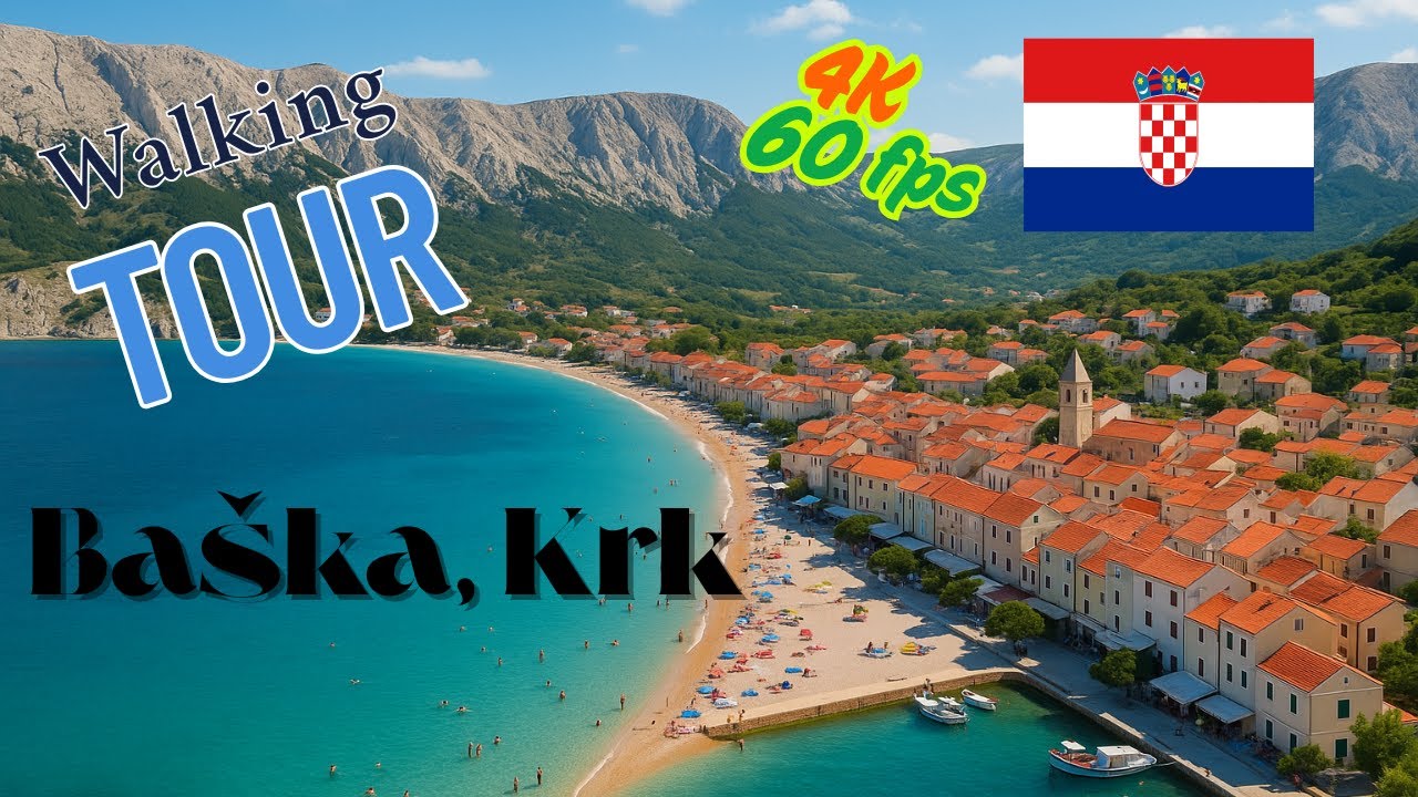 Walking Tour in Croatia - Baška, Krk. Summer 2025. 4K, 60 fps
