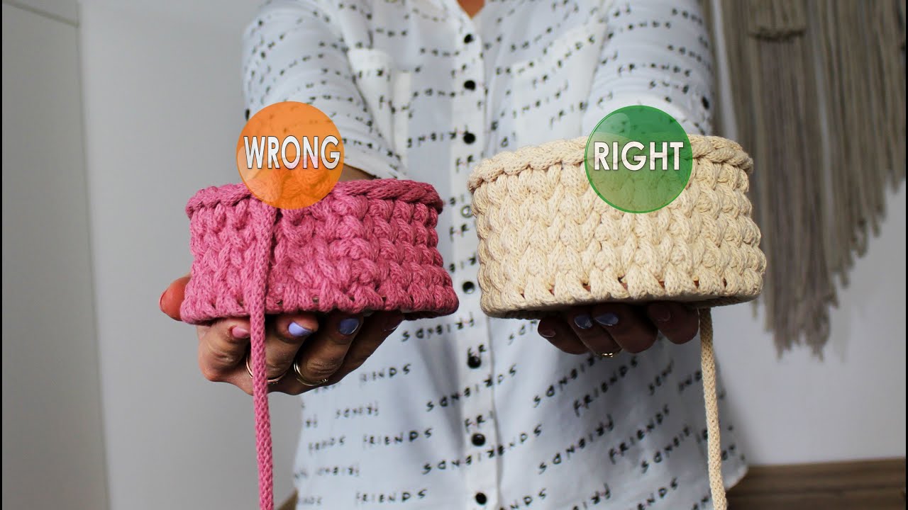 Jak unikać błędów i zrobić koszyk na szydełku, ścieg tkany. How to avoid mistakes in knit stitch.