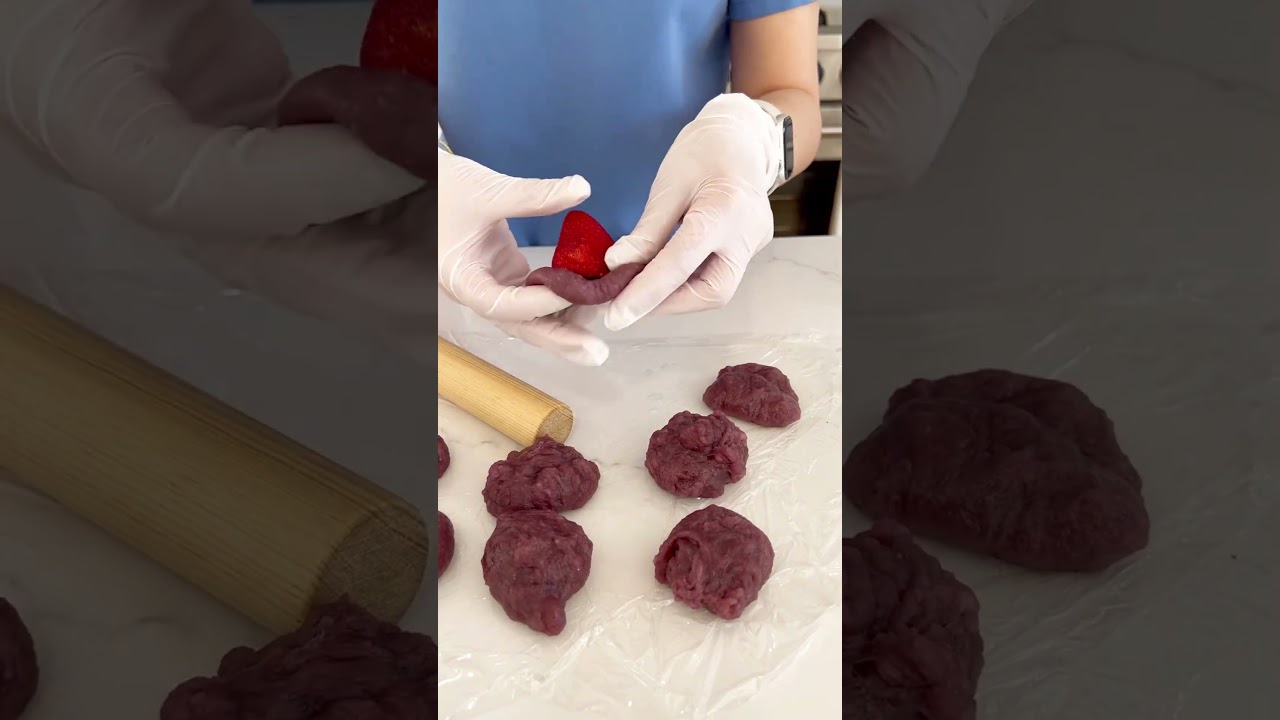 Japanese Ube Strawberry  Mochi Ball for Desserts/ Snacks - 2 ingredients Mochi ball with strawberry