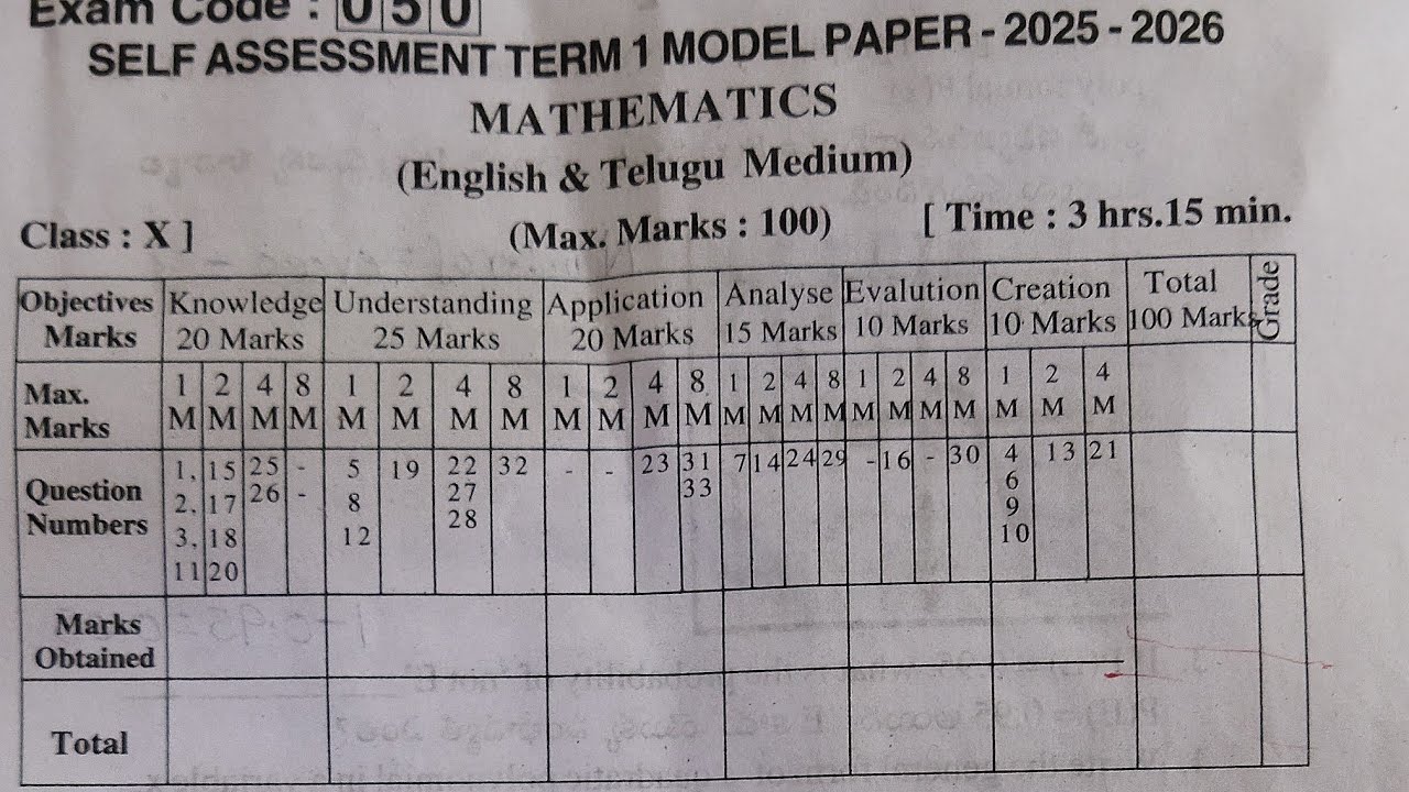 10th class maths sa1 question paper with answers 2025 - 2026
