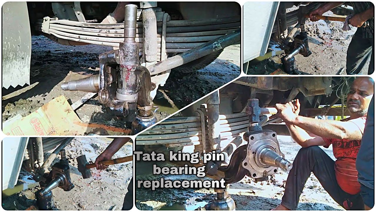 Tata truck king pin replacement on road || change broken bearing of king pin||change pin and bushes.