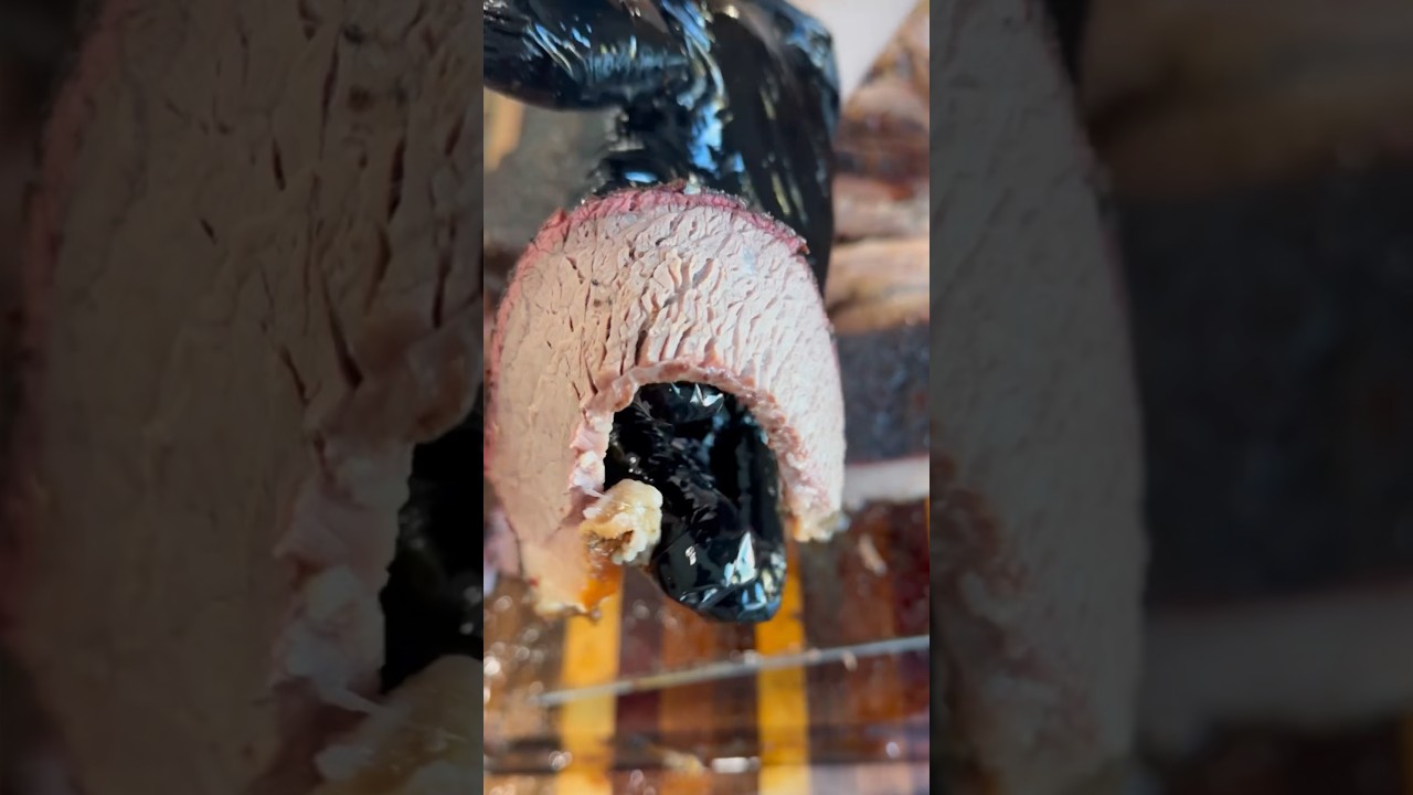 Tried smoking a brisket fat side down 🔥 #bbq #foodshorts #brisket