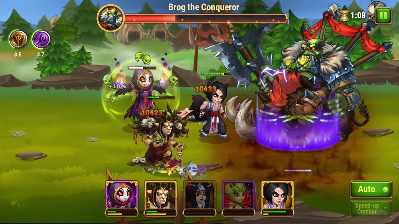 Satori, Maya, Celeste, Jorgen, Faceless vs Brog the Conqueror 120 lvl - Hero Wars Mobile - 26.04