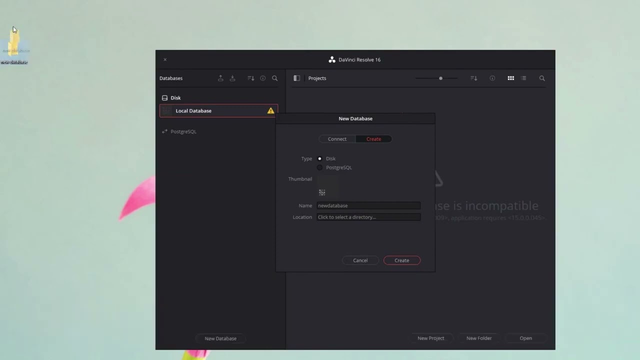DAVINCI RESOLVE Local Database is incompatible Solved