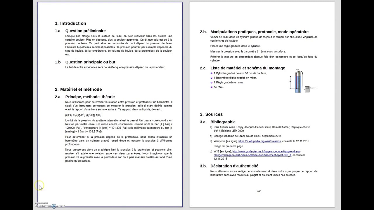 Rédaction d'un rapport d'expérience (travail autonome)