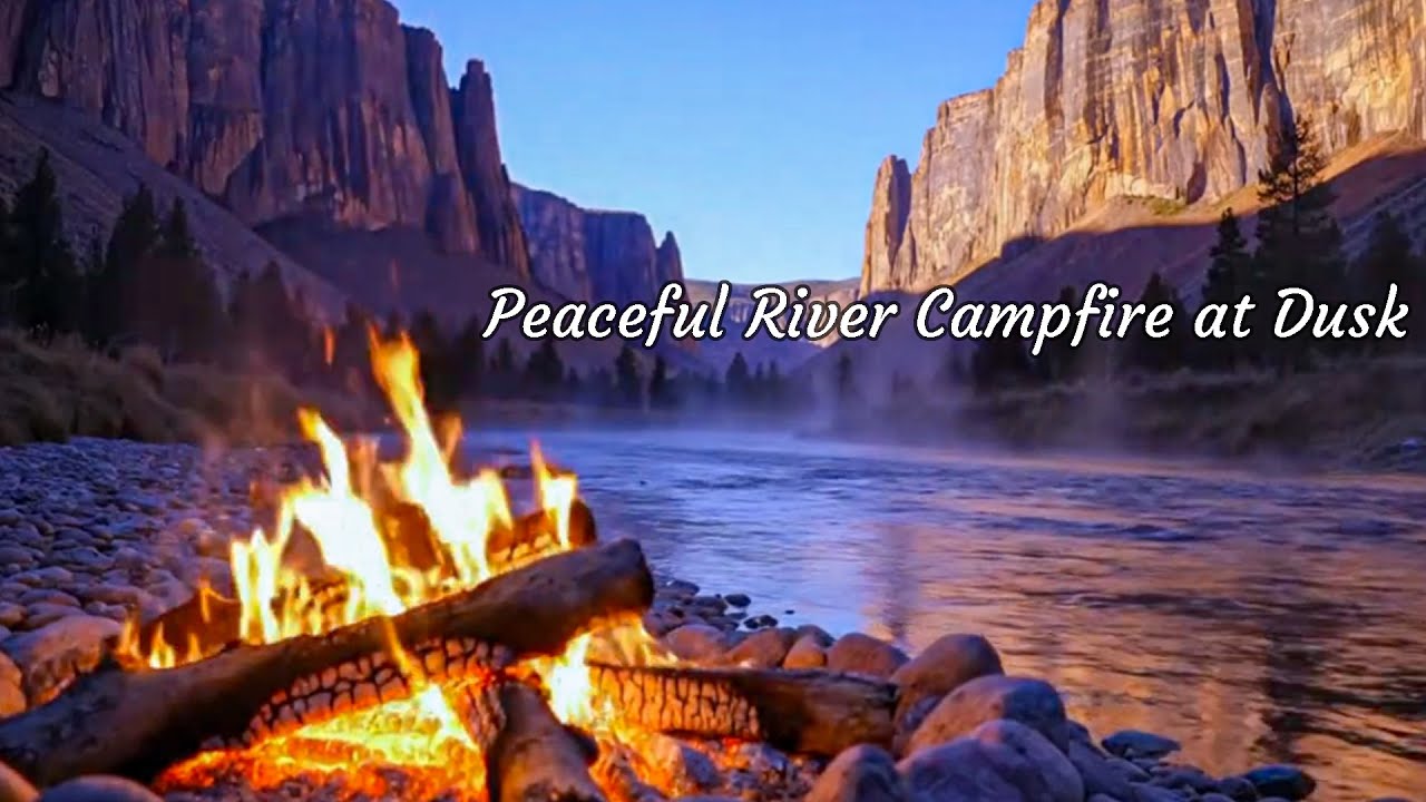 Peaceful River Campfire at Dusk | Nature Sounds for Stress Relief