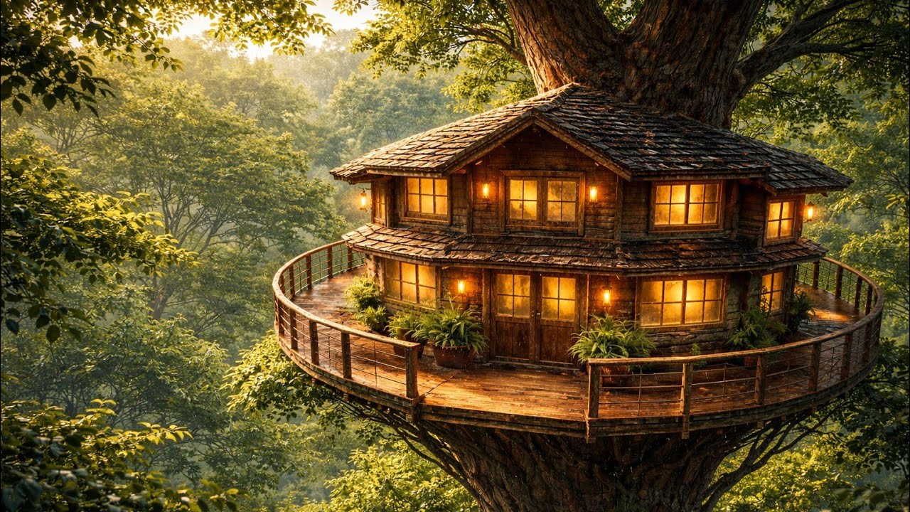 Living in a Tree House in the Rain | Ghibli ASMR