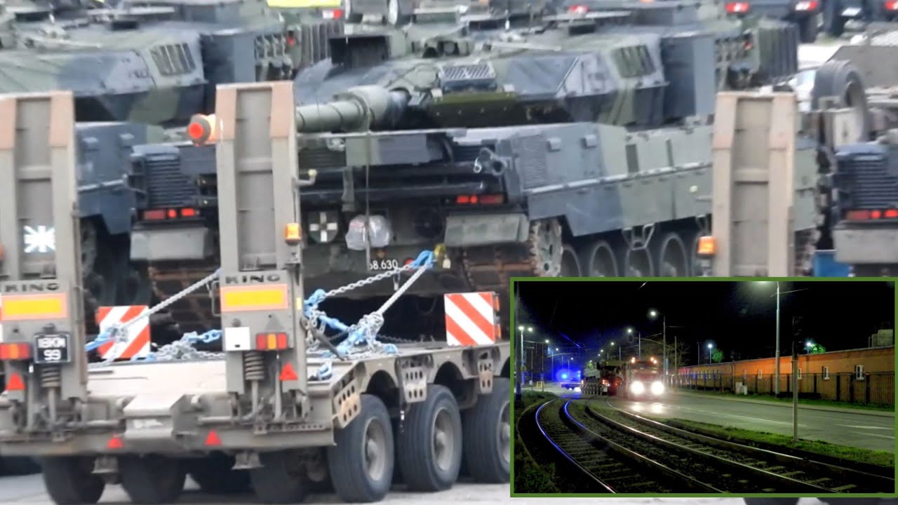 Wieczorny wyjazd kolumny wojsk NATO z gdańskiego portu.