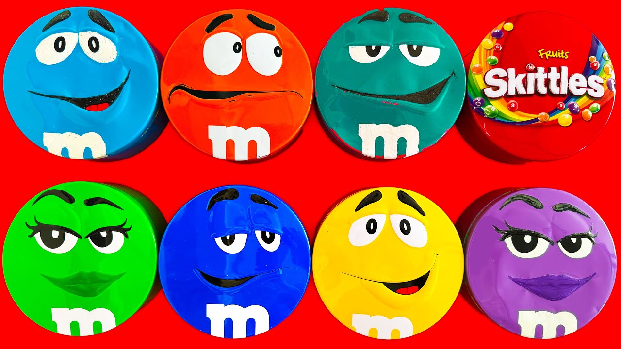 Satisfying Video | Delightful Unpacking Funny Tins with Rainbow Skittles & Chocolate M&MS Candy ASMR