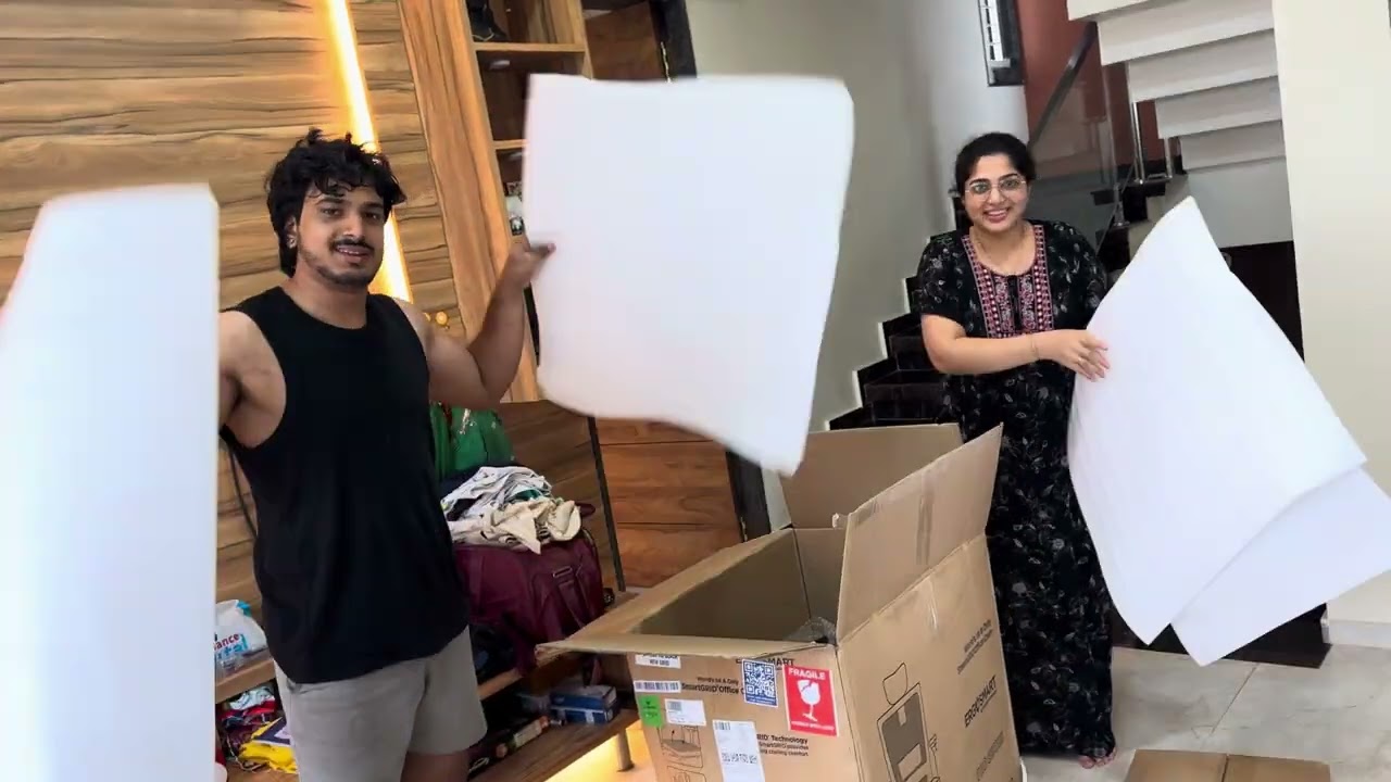Unboxing & Installing Sleep Company Stylux Chair | With Abhi and Shreya🤭❤️