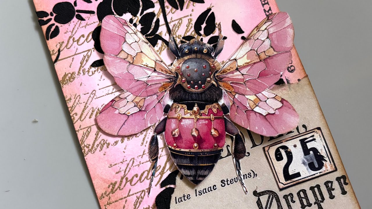 Mixed media art card using embossing, distress inks, texture paste and collage.
