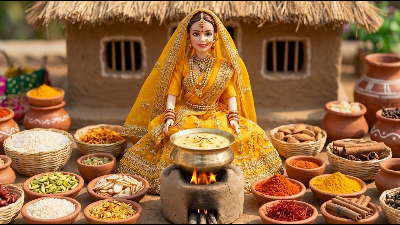 Miniature Doll Creamy Rice Kheer Cooking ASMR | India Village Tiny Kitchen Sweet Dessert
