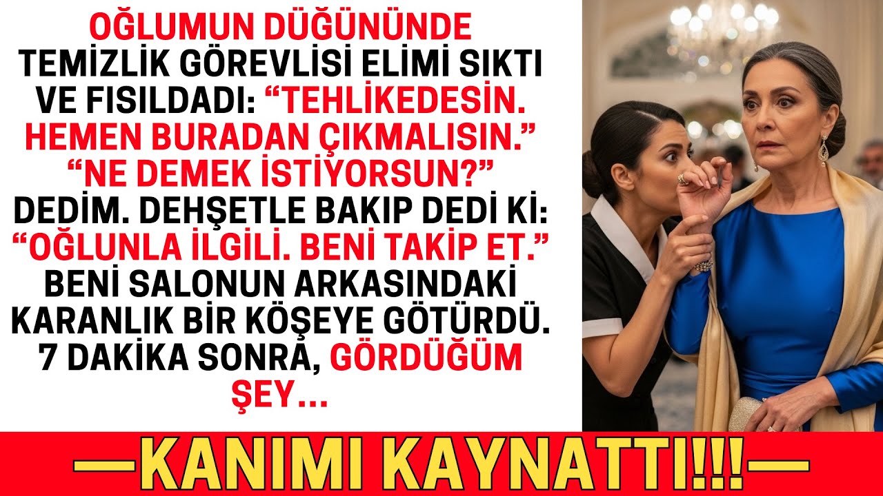 “BURADAN HEMEN ÇIK!” TEMİZLİK GÖREVLİSİ OĞLUMUN DÜĞÜNÜNDE FISILDADI. PEŞİNE GİTTİM…VE 7 DAKİKA SONRA