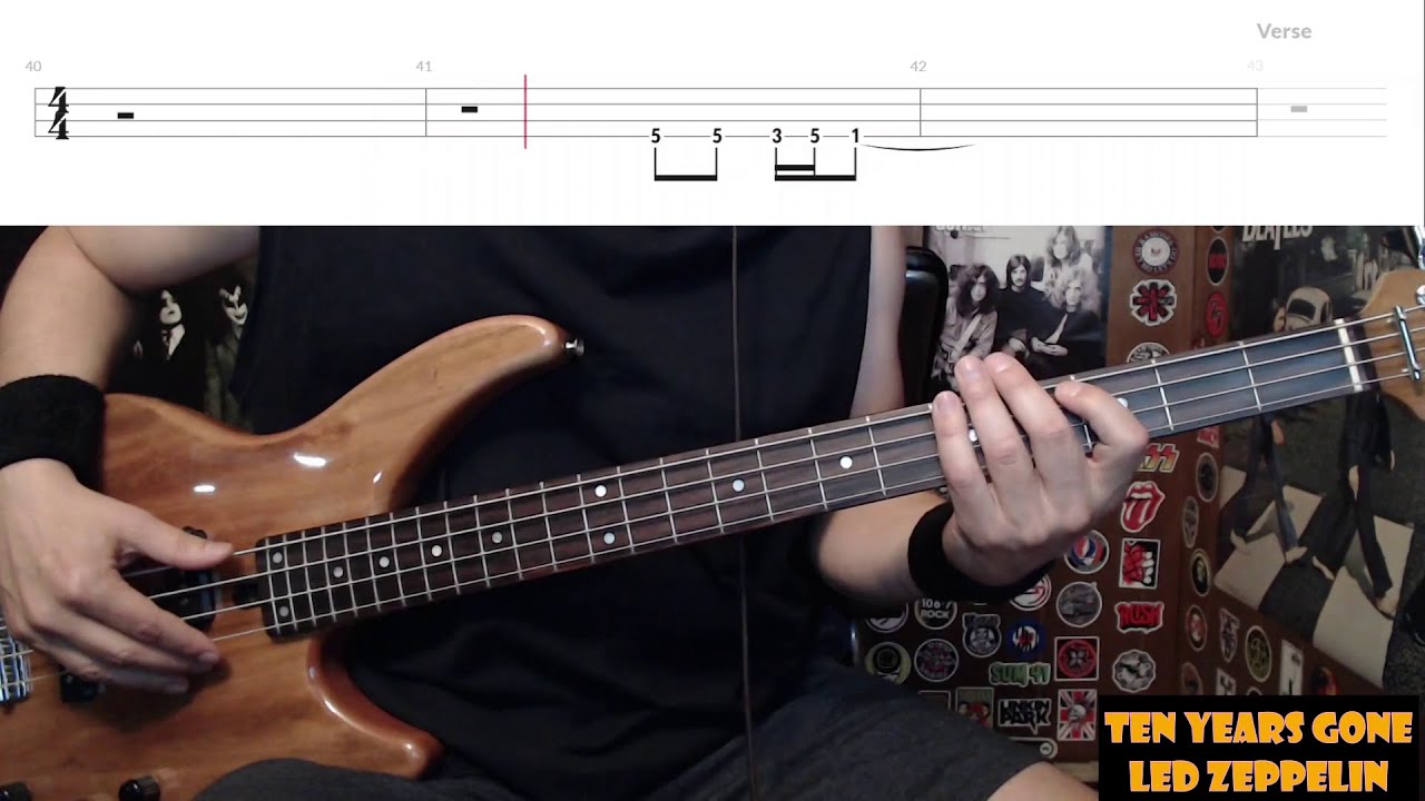 Ten Years Gone by Led Zeppelin - Bass Cover with Tabs Play-Along