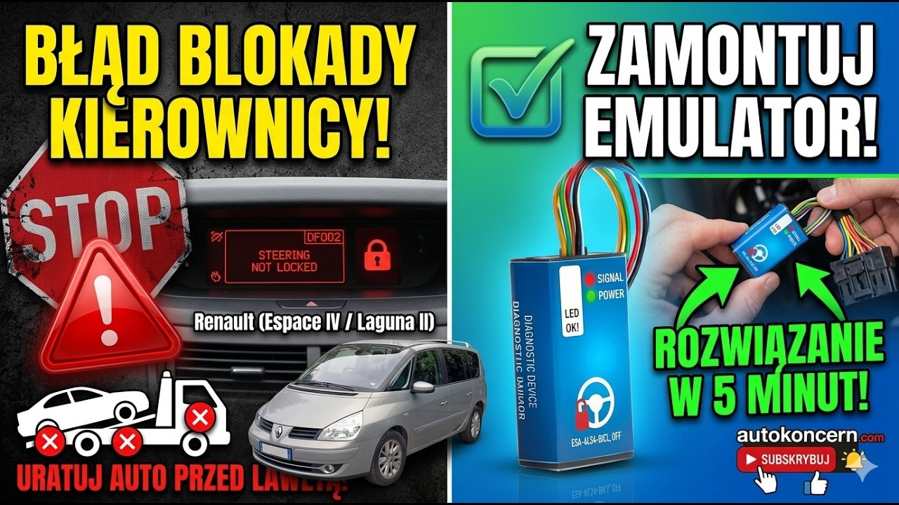Emulator blokady kierownicy ESL, Usuń ją i uniknij lawety.Renault Megane, Scenic, Clio IV, Espace IV
