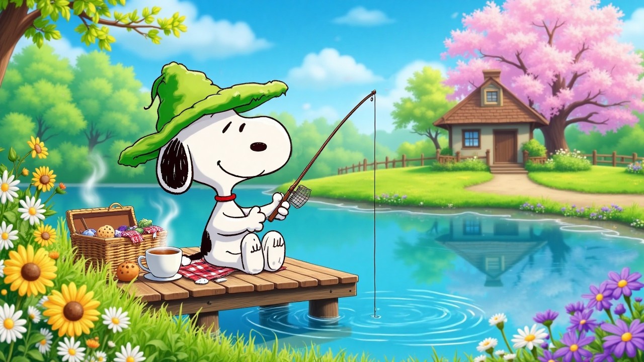 Spring Fishing Lofi 🌸 Cozy Snoopy Riverside  Chill Beats To Relax & Study
