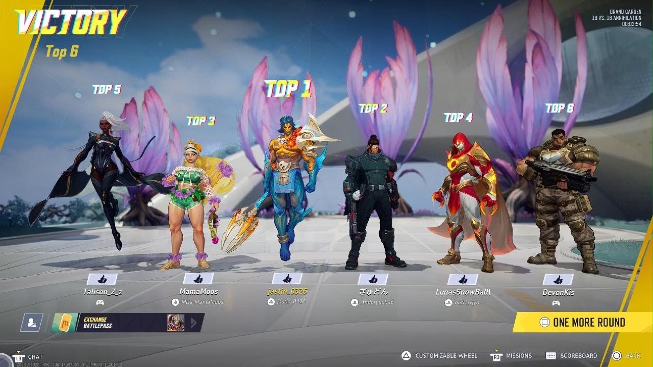 Marvel Rivals Phantom Tide, Revolution, Sunshine Squirrel, Phoenix Knight, and Camo Team Up