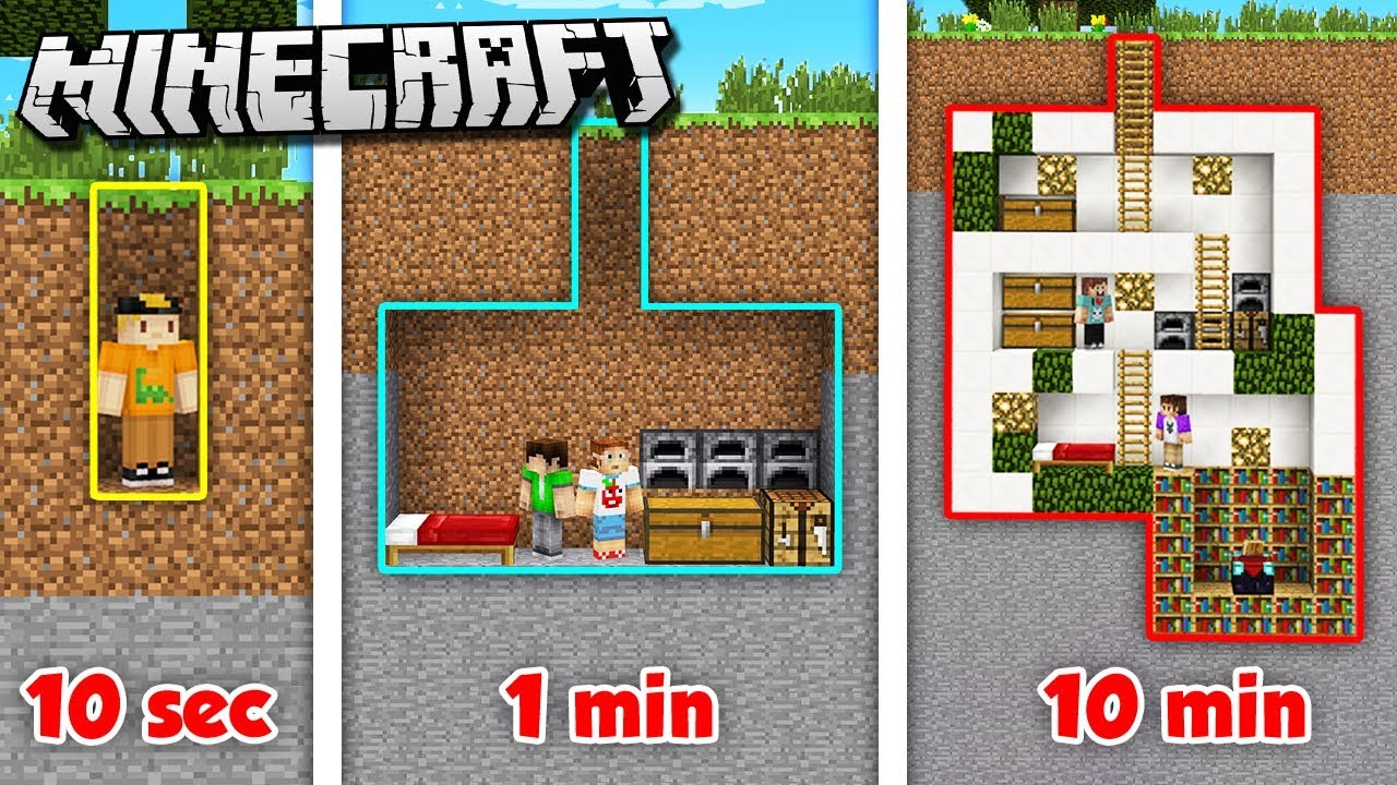 10 MINUTE vs. 1 MINUTE vs. 10 SECOND SECRET HOUSE! (The Pals Minecraft)