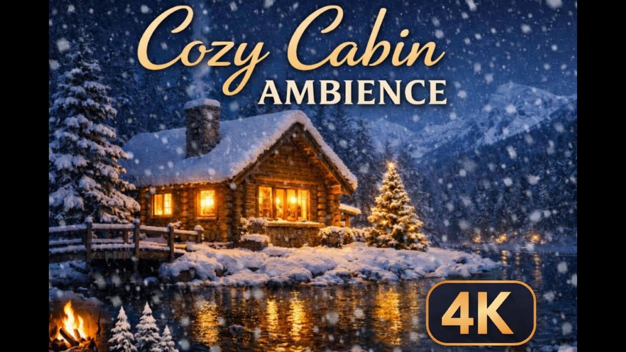 Winter Cozy Cabin – Relaxing Snowy Ambience (4K)