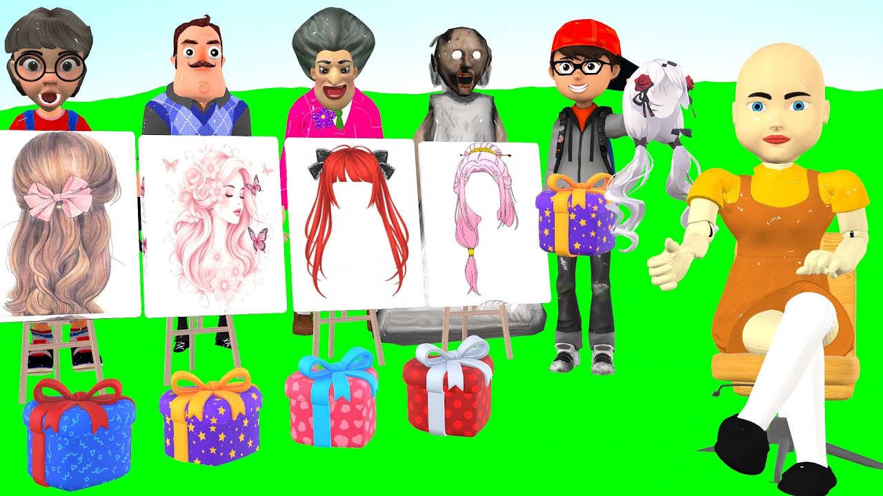 Scary Teacher 3D vs Squid Game Draw Hair Squid Girl Beautiful or Error Challenge 5 Times Challenge