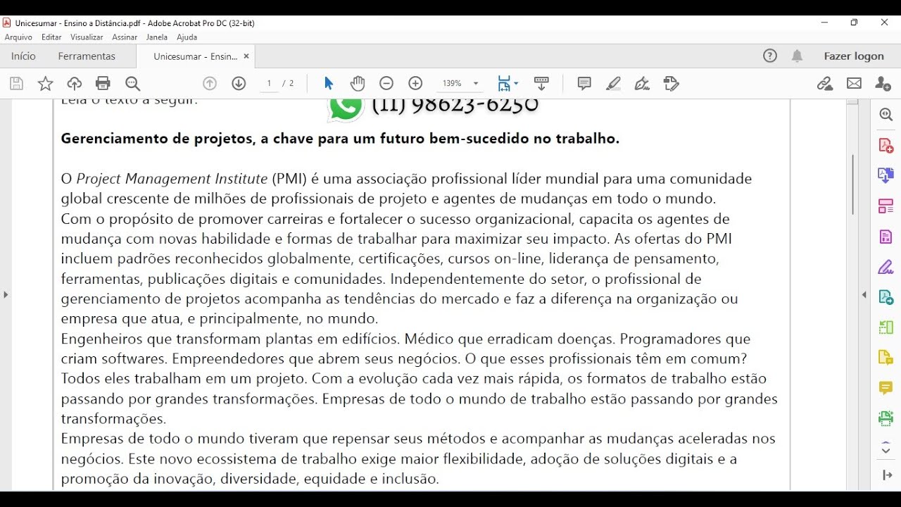 ATIVIDADE 1 - ADM - GESTÃO DE PROJETOS - 52/2022