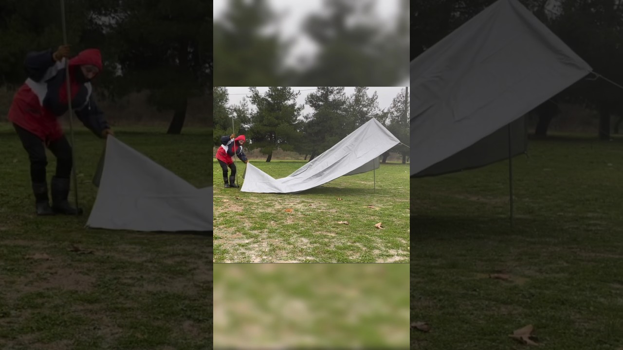 Setting tarp tent under the heavy rain 🌧️ ⛺️ #camping #survival #bushcraft #outdoors