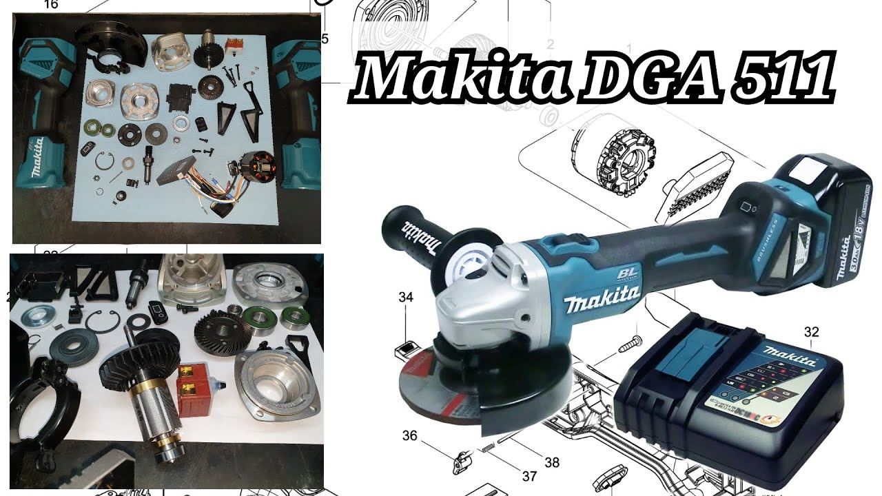 Cordless Angle Grinder Makita DGA 511, Assembly From 0, All Components