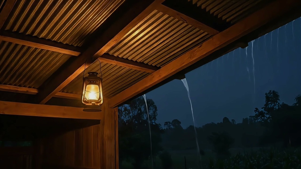 Steady Night Rain Under a Tin Roof in a Silent Rural Shelter | 9 Hours Sleep